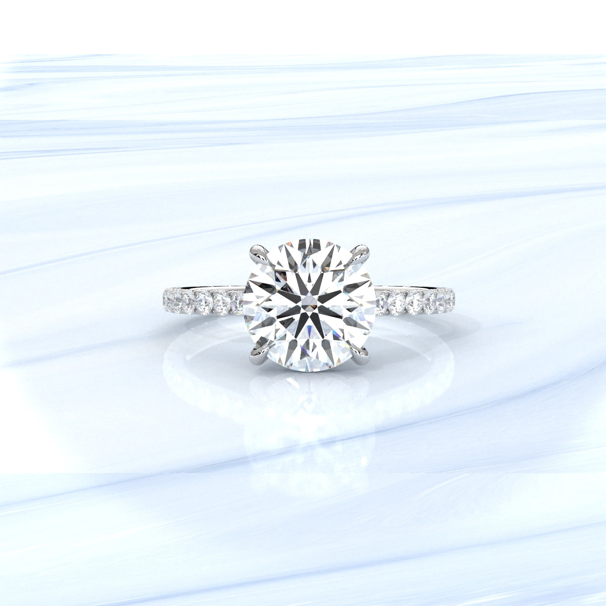 U Pave Hidden Halo Round Diamond Engagement Ring 14k White Gold 2.51 Ctw.